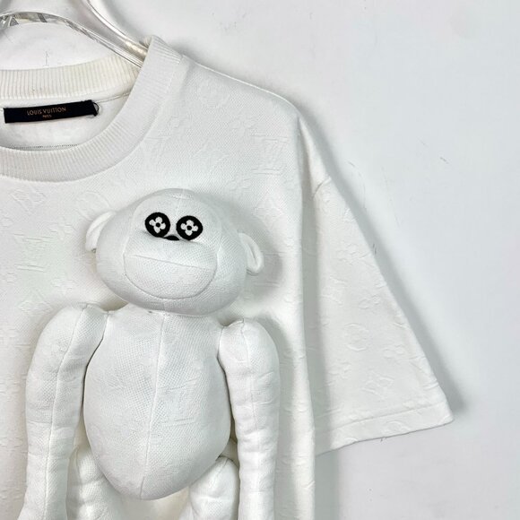 Louis Vuitton White T-Shirt With 3D Monkey Design For Adults - Picture 3 of 7